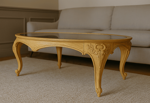 Exclusive base for round table made of solid wood with carving, light wood, classic interior, custom furniture, Moscow