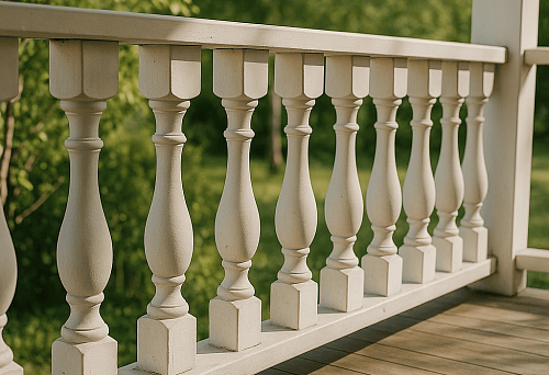 Carved balustrade &mdash; an example of precise processing, classic forms and geometry for modern stair railings