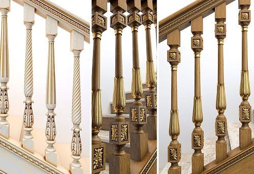Premium white balusters with carving and patina in classic style