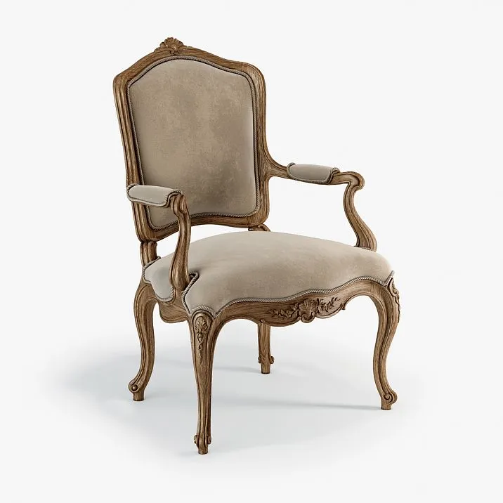 Chair in Solid Wood, Carved with Decor in Classic Style