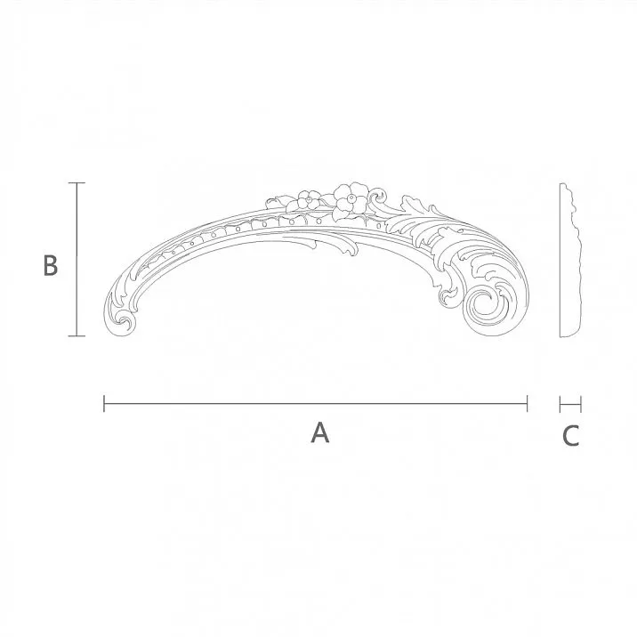 Декоративный элемент из дерева с лепестками и листьями N-460R чертеж