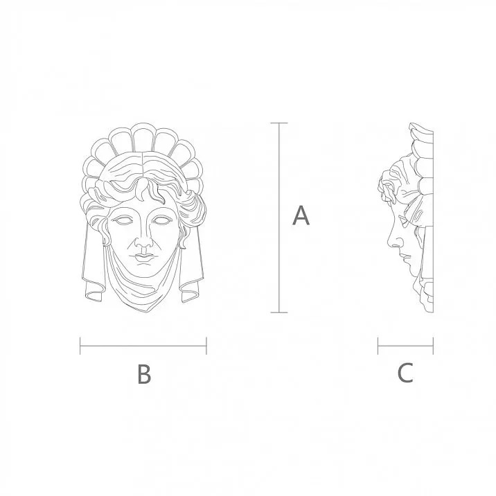 Резной маскарон в виде женщины, элемент барочного стиля чертеж