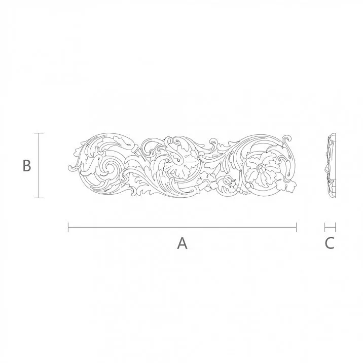 Decorative element for decorating furniture, walls, doors, ceilings, drawing
