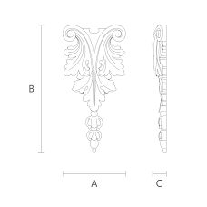 Wooden decorative element with carved baroque style drawing