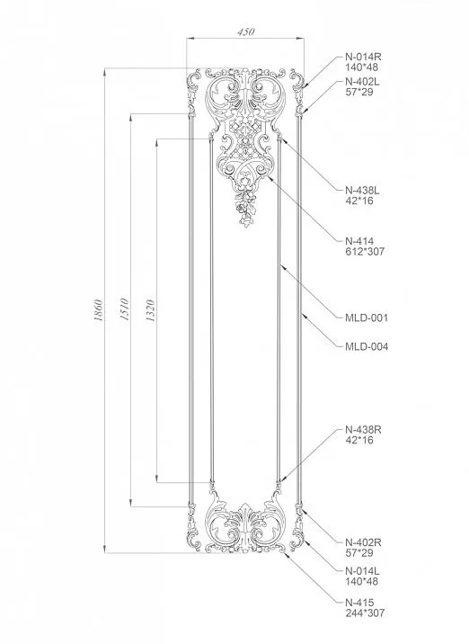 Wooden decor set for furniture and interior design drawing