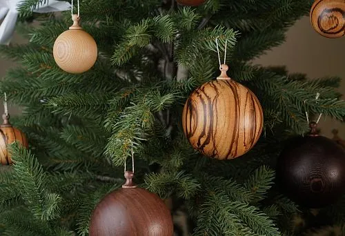 Carved wooden Christmas ornaments with a unique pattern