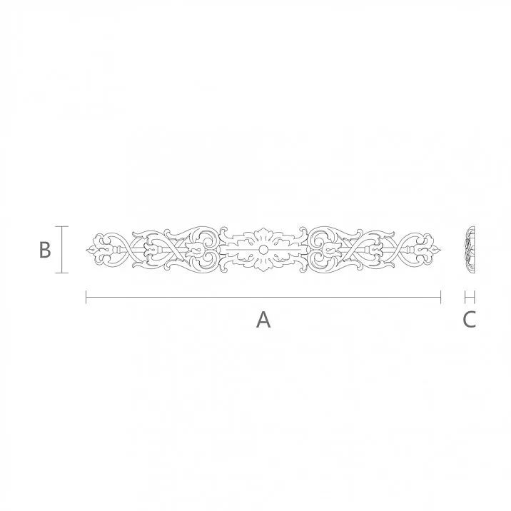 Decorative element for decorating furniture, walls or wooden items drawing
