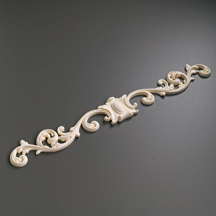 Carved polyurethane overlay NPU-170, decorative element 580x74x15 mm for furniture and doors. Luxurious Stavros design for painting