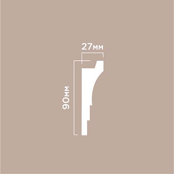 Ceiling cornice polystyrene HI WOOD A90V2 white height 90 mm and width 27 mm from South Korean manufacturer for high ceilings