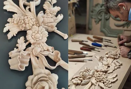 Close-up of carved wooden decor in classic style