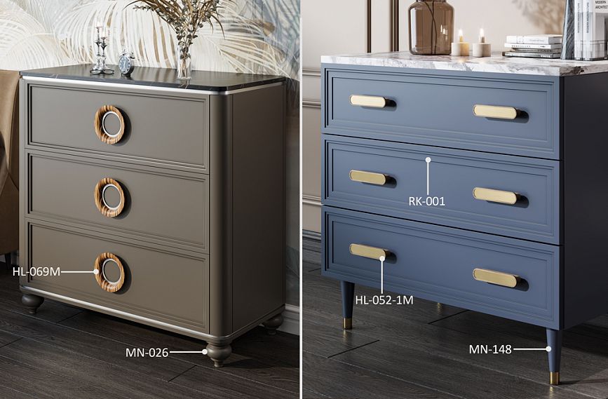 Dresser KMD-036 with elegant legs MN-148 and MN-026, modern handles HL-069M, HL-052-1M, wooden rail RK-001.