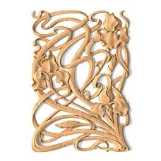 Carved overlay N-272L made of beech with wood carving in the form of leaves and flowers