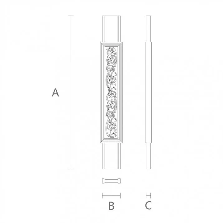 Carved flat wooden baluster for staircase L-093.1 drawing