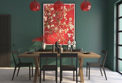 Modern dining room with solid wood chairs and dining table