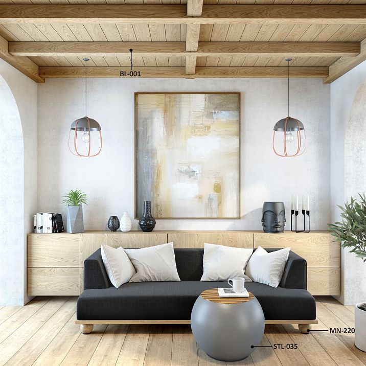 Гостиная с журнальным столиком STL-035 и мебельными ножками MN-220, скандинавский стиль