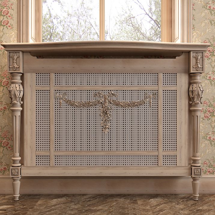 Резная накладка N-042 из массива дуба и бука с резным цветком в интерьере