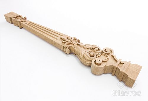 Carved oak baluster with a classic pattern on a white background.