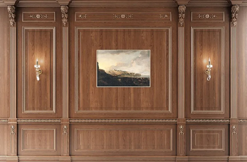 Example of installing wall panels INT-018 &ndash; elegant combination of carved elements and wood texture