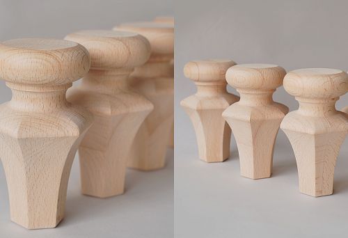 Furniture legs with geometric shape, made of solid wood