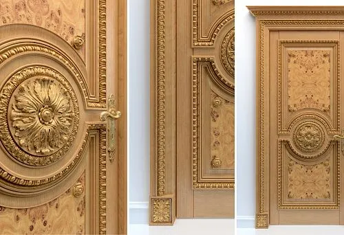 Carved wooden door decor from the company Stavros
