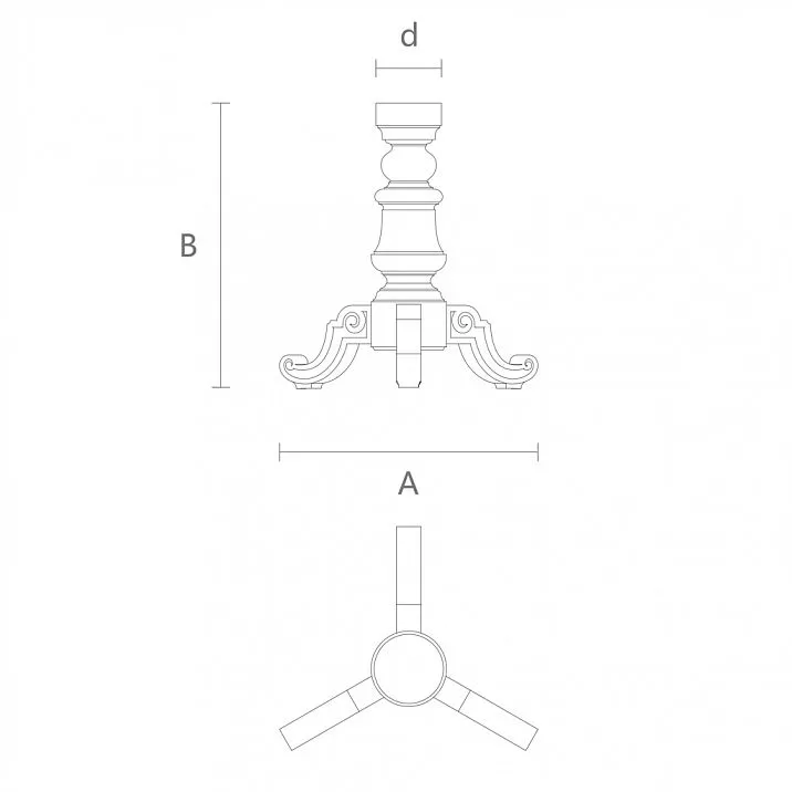 Diagram of carved base STL-007 from solid wood with three legs