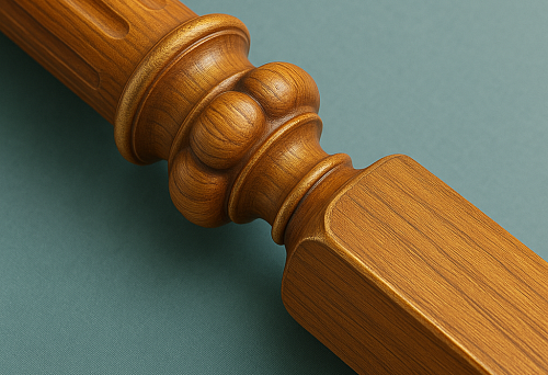 Square Wooden Baluster with Smooth Finish and Expressive Ornamental Element