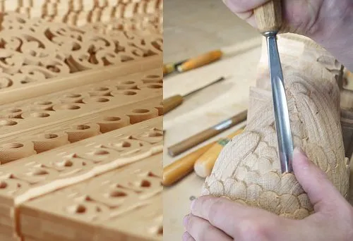 Handcrafted artwork by a wood carving master using professional tools.