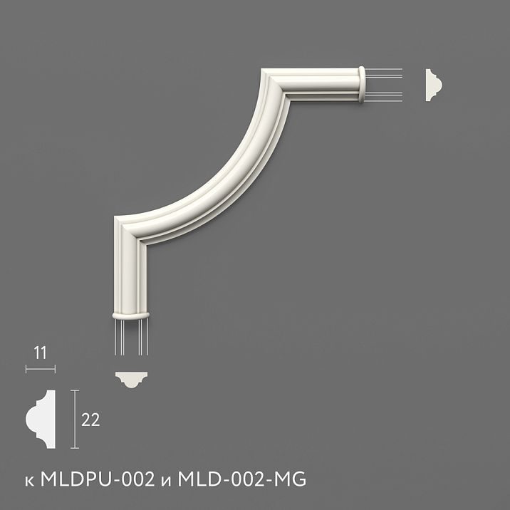 Decorative corner molding MLDPU-002U for interior use, made of polyurethane