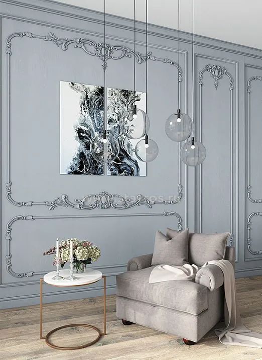 Wooden decor in classic style with floral motifs in interior