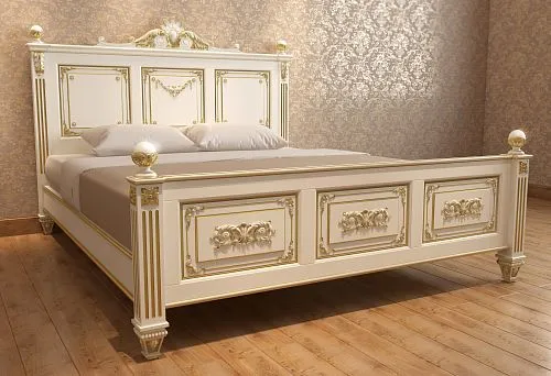 Luxurious Bed with Decorative Carving in Baroque Style.