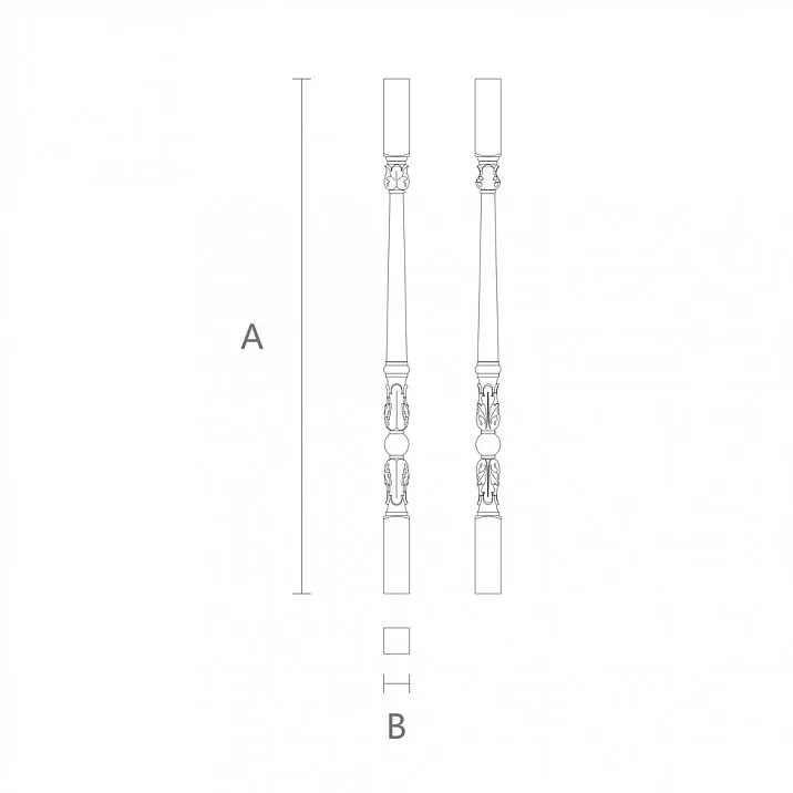Wooden staircase baluster L-048 natural color, drawing