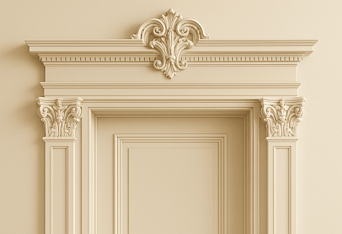 Door frame casing with decorative ornament in a classical interior style