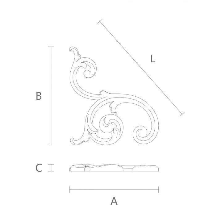 Carved wooden insert N-285L in vintage style drawing