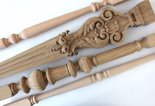 Various Wooden Balusters and Staircase Railing Elements