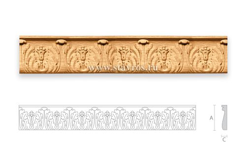 Wooden Facade Trim with Carved Floral Ornament