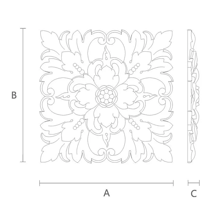 Exquisite carved wood overlay with rectangular shape and relief pattern drawing