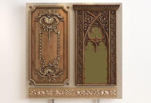 Classic Furniture Panel with Carving, Patina Effect, and Gold Elements