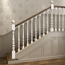 Wooden staircase baluster L-048 natural color, staircase in interior photo