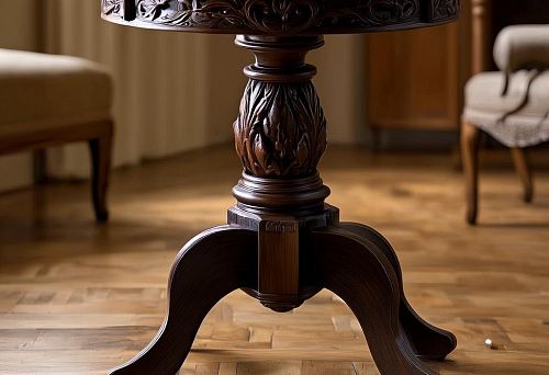Solid wood mantel with dark wood carving, classic interior, elite furniture, substantial support,