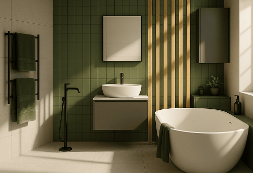 Veneered MDF Slat in Modern Bathroom Interior