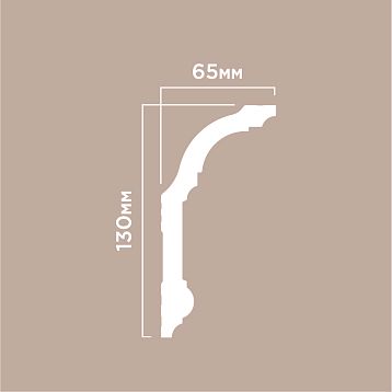 Ceiling cornice polystyrene HI WOOD A130/L2101 white height 130 mm and width 65 mm for ceilings from 3.3 meters