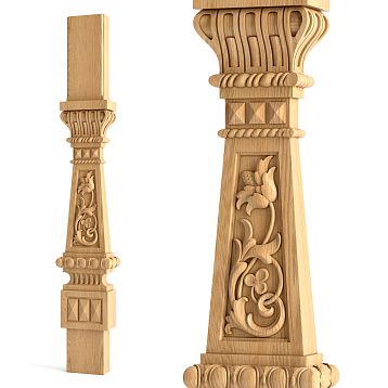 Wooden stair baluster L-009.1 with wide and rectangular shape