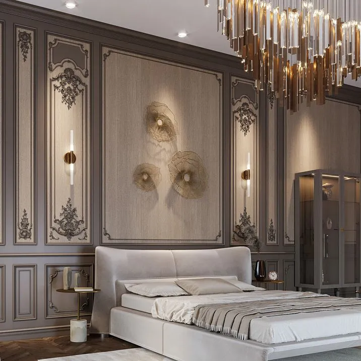 Декор из дерева в спальне на стене интерьерное фото