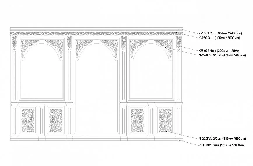 Decorative elements for wall panels INT-022 &ndash; drawing