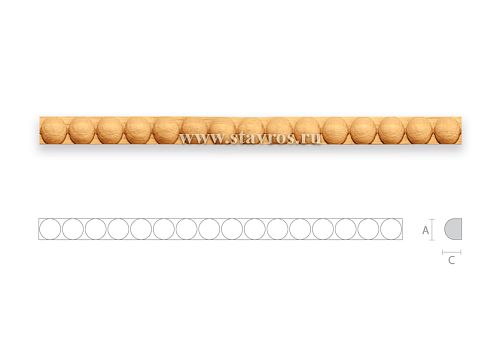 Decorative corner molding made of natural wood with a semicircular pattern