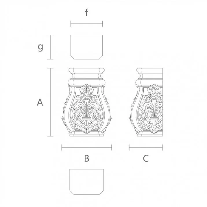 Carved Base for Column IKN-012, design drawing for church decoration