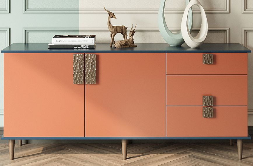 KMD-006 chest with "Mercury" HL-038 furniture handles and turned legs MN-145 in the living room interior.