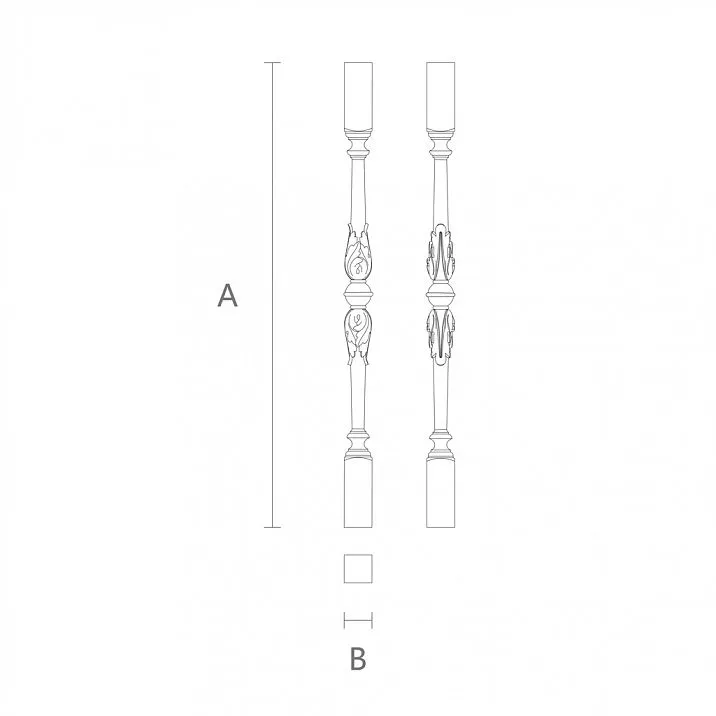 Baluster for stairs L-024 made of oak or beech, drawing