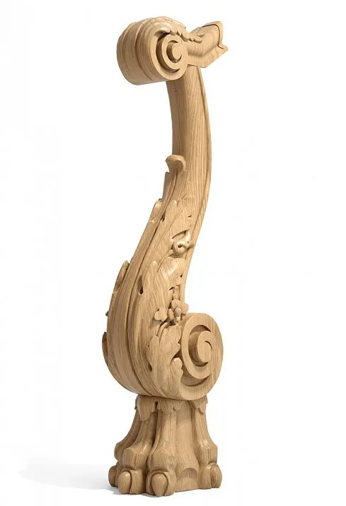 Carved staircase post made from solid beech and oak