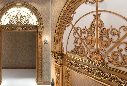 Luxurious Arch with Gold Decoration, Adorned with Carving and Ornate Motifs